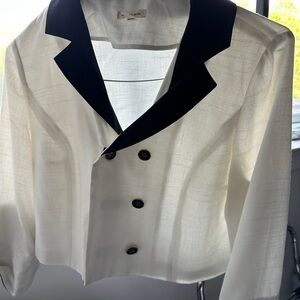 Anthropologie White Blazer with Black Collar
